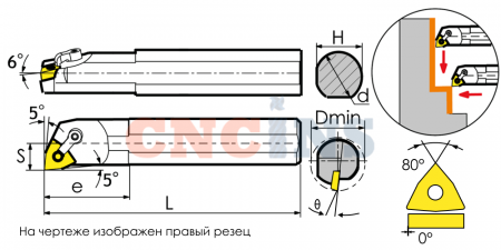 S32T-MWLNR08-TX Резец токарный (державка) расточной по металлу