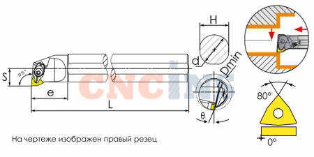 S25R-DWLNL08 Резец токарный (державка) расточной по металлу